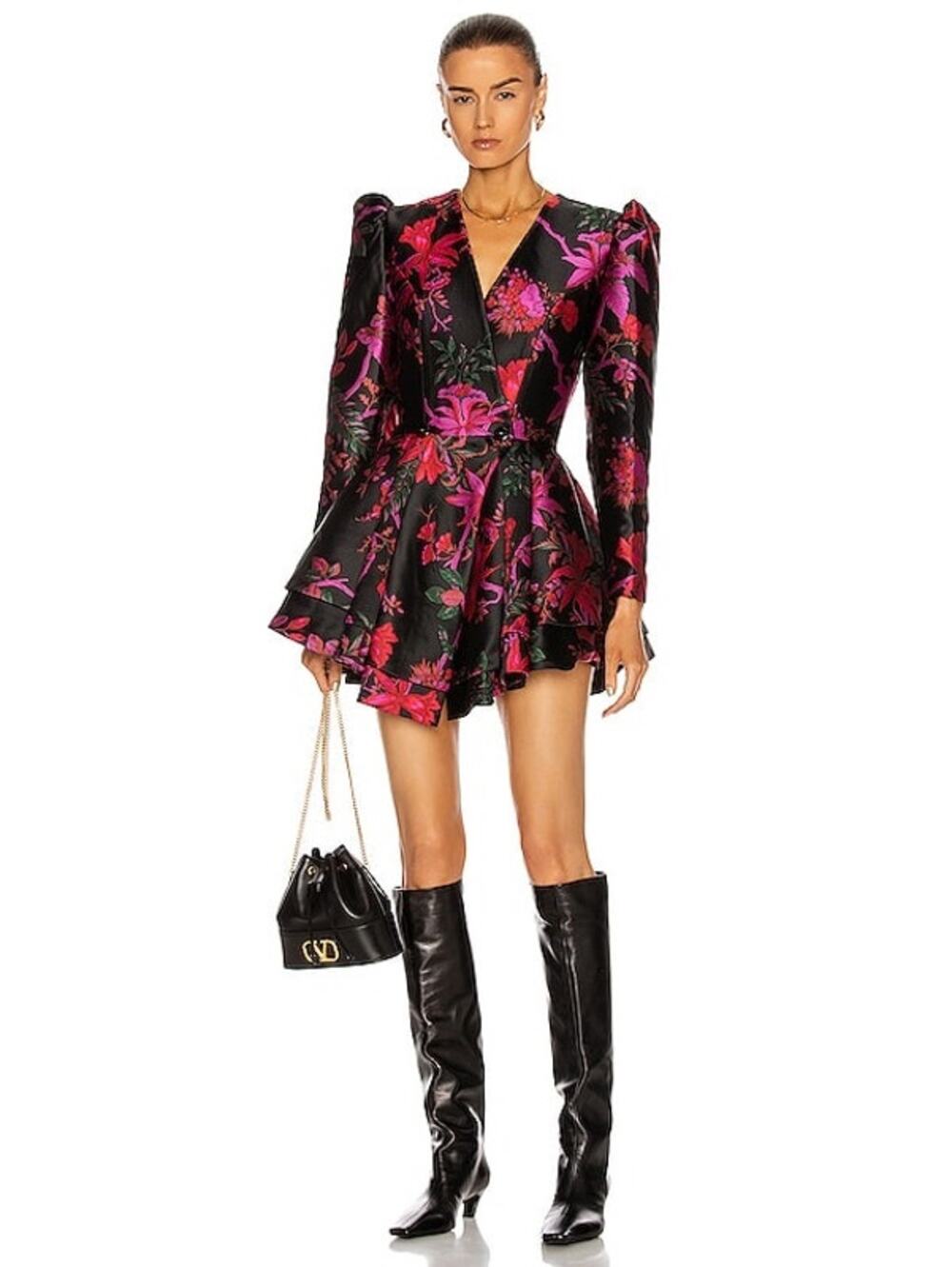 Markarian Etta Black Floral Jacquard Brocade Crossover Button Front Mini Dress 2